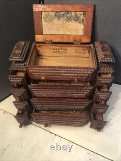 Vintage Tramp Art Wooden Box 15.5x12x6.5 folk art antique jewelry keepsake
