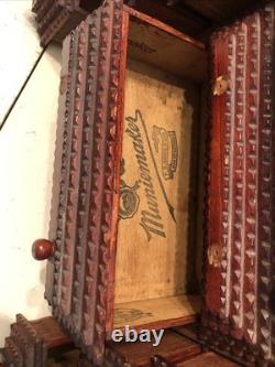 Vintage Tramp Art Wooden Box 15.5x12x6.5 folk art antique jewelry keepsake