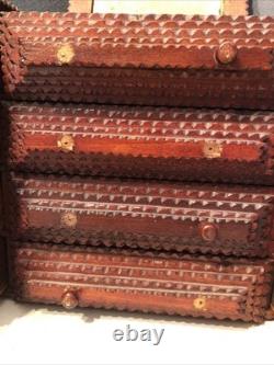 Vintage Tramp Art Wooden Box 15.5x12x6.5 folk art antique jewelry keepsake