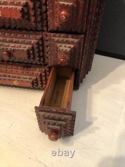 Vintage Tramp Art Wooden Box 15.5x12x6.5 folk art antique jewelry keepsake