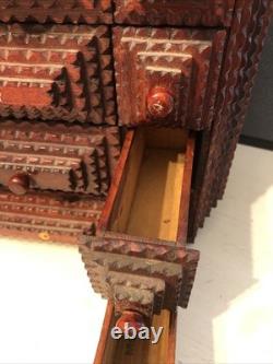 Vintage Tramp Art Wooden Box 15.5x12x6.5 folk art antique jewelry keepsake