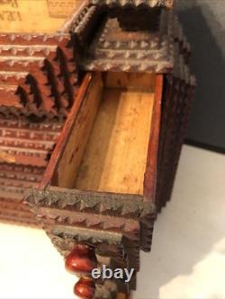 Vintage Tramp Art Wooden Box 15.5x12x6.5 folk art antique jewelry keepsake