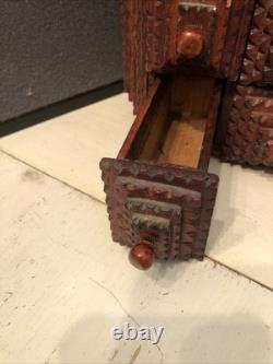 Vintage Tramp Art Wooden Box 15.5x12x6.5 folk art antique jewelry keepsake