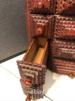 Vintage Tramp Art Wooden Box 15.5x12x6.5 folk art antique jewelry keepsake