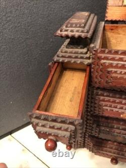 Vintage Tramp Art Wooden Box 15.5x12x6.5 folk art antique jewelry keepsake
