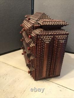 Vintage Tramp Art Wooden Box 15.5x12x6.5 folk art antique jewelry keepsake