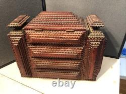 Vintage Tramp Art Wooden Box 15.5x12x6.5 folk art antique jewelry keepsake