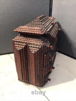 Vintage Tramp Art Wooden Box 15.5x12x6.5 folk art antique jewelry keepsake