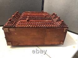 Vintage Tramp Art Wooden Box 15.5x12x6.5 folk art antique jewelry keepsake