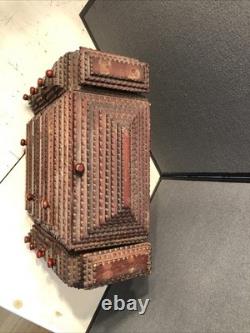 Vintage Tramp Art Wooden Box 15.5x12x6.5 folk art antique jewelry keepsake