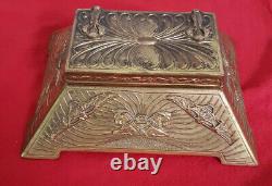 Vintage Trapezohedron Shaped Exotic Design Gold Box. Classic Mythology Figures