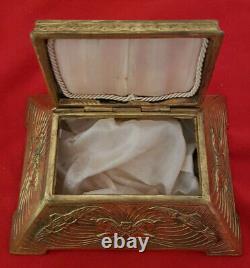 Vintage Trapezohedron Shaped Exotic Design Gold Box. Classic Mythology Figures