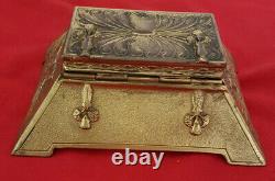 Vintage Trapezohedron Shaped Exotic Design Gold Box. Classic Mythology Figures