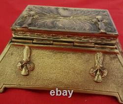 Vintage Trapezohedron Shaped Exotic Design Gold Box. Classic Mythology Figures