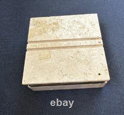 Vintage Travertine Marble Italy Trinket Box with brass hinges