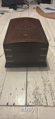 Vintage Trinket Box With Secret Lock And Brass Inlay