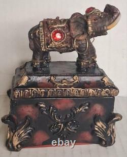 Vintage (Trinket Box of Jeweled Elephant) figure / Lacquered wood 1800s Art