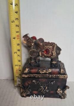 Vintage (Trinket Box of Jeweled Elephant) figure / Lacquered wood 1800s Art