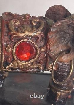 Vintage (Trinket Box of Jeweled Elephant) figure / Lacquered wood 1800s Art