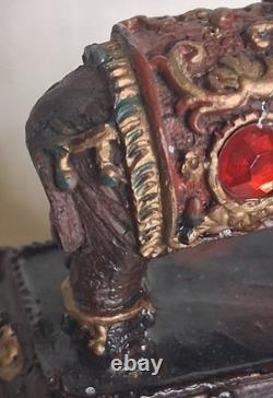 Vintage (Trinket Box of Jeweled Elephant) figure / Lacquered wood 1800s Art