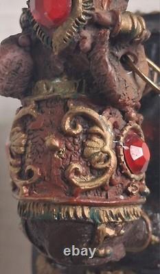 Vintage (Trinket Box of Jeweled Elephant) figure / Lacquered wood 1800s Art