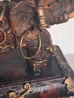 Vintage (Trinket Box of Jeweled Elephant) figure / Lacquered wood 1800s Art