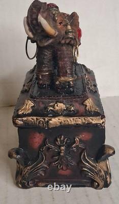 Vintage (Trinket Box of Jeweled Elephant) figure / Lacquered wood 1800s Art