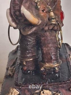 Vintage (Trinket Box of Jeweled Elephant) figure / Lacquered wood 1800s Art