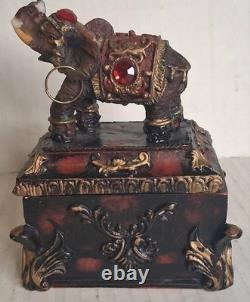 Vintage (Trinket Box of Jeweled Elephant) figure / Lacquered wood 1800s Art