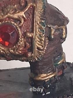 Vintage (Trinket Box of Jeweled Elephant) figure / Lacquered wood 1800s Art