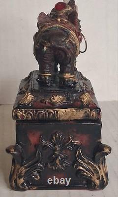 Vintage (Trinket Box of Jeweled Elephant) figure / Lacquered wood 1800s Art