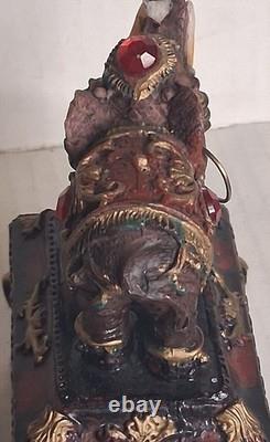 Vintage (Trinket Box of Jeweled Elephant) figure / Lacquered wood 1800s Art
