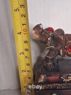 Vintage (Trinket Box of Jeweled Elephant) figure / Lacquered wood 1800s Art