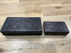 Vintage Tuareg Sahelian Handmade Embossed Leather Wooden Jewelry Trinket Box