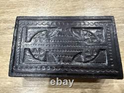 Vintage Tuareg Sahelian Handmade Embossed Leather Wooden Jewelry Trinket Box