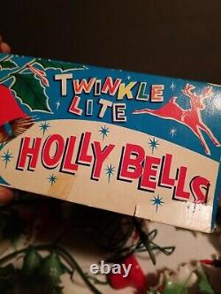 Vintage Twinkle Lite Holly Bells christmas lights working Gibraltar bulbs w box