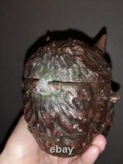Vintage USSR Mephistopheles Head Ashtray Trinket Box Gothic Devil Opening Top