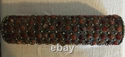 Vintage Unique Hand Made Wood Box With Applied Carnelian Gemstones