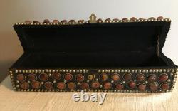 Vintage Unique Hand Made Wood Box With Applied Carnelian Gemstones
