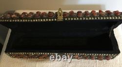 Vintage Unique Hand Made Wood Box With Applied Carnelian Gemstones