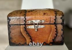 Vintage Unique Leather Wood Hand Crafted Box