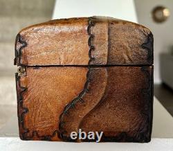Vintage Unique Leather Wood Hand Crafted Box