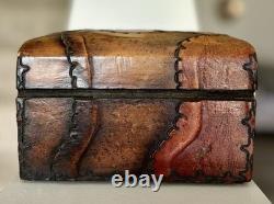 Vintage Unique Leather Wood Hand Crafted Box