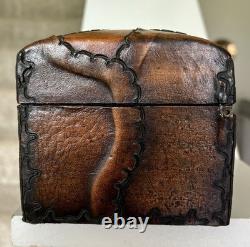 Vintage Unique Leather Wood Hand Crafted Box
