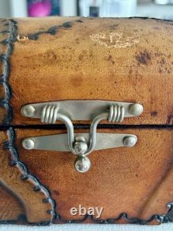 Vintage Unique Leather Wood Hand Crafted Box