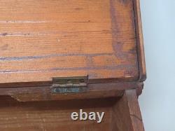 Vintage Victorian Desk Storage Box Chest Inlaid Lid Scalloped Base Locking Top