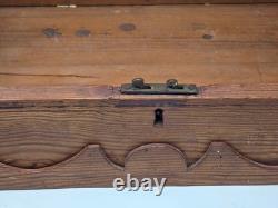 Vintage Victorian Desk Storage Box Chest Inlaid Lid Scalloped Base Locking Top