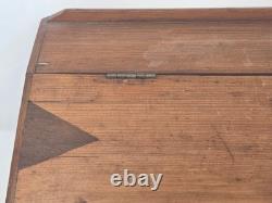 Vintage Victorian Desk Storage Box Chest Inlaid Lid Scalloped Base Locking Top