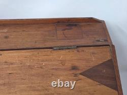 Vintage Victorian Desk Storage Box Chest Inlaid Lid Scalloped Base Locking Top