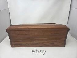 Vintage Victorian Desk Storage Box Chest Inlaid Lid Scalloped Base Locking Top